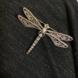 Dragonfly Art Deco 40’s VINTAGE Sterling Silver Brooch Pin ornate signed 1940’s